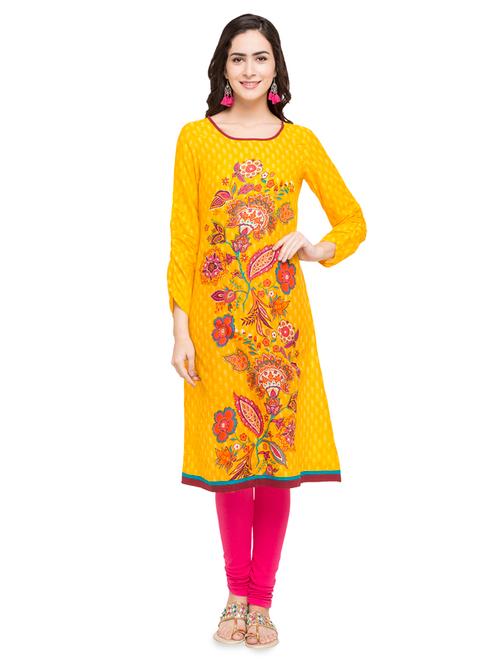 yellow cotton aline kurta - 15014991 - Very Small Image - 1