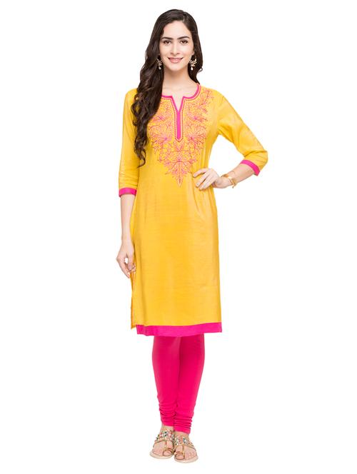 yellow viscose straight kurta - 15015005 - Very Small Image - 1