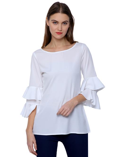 solid white bell sleeved top - 15015384 - Very Small Image - 1