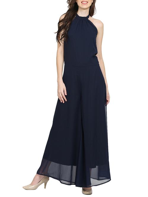 solid navy blue full leg jumpsuit - 15015529 - Very Small Image - 1