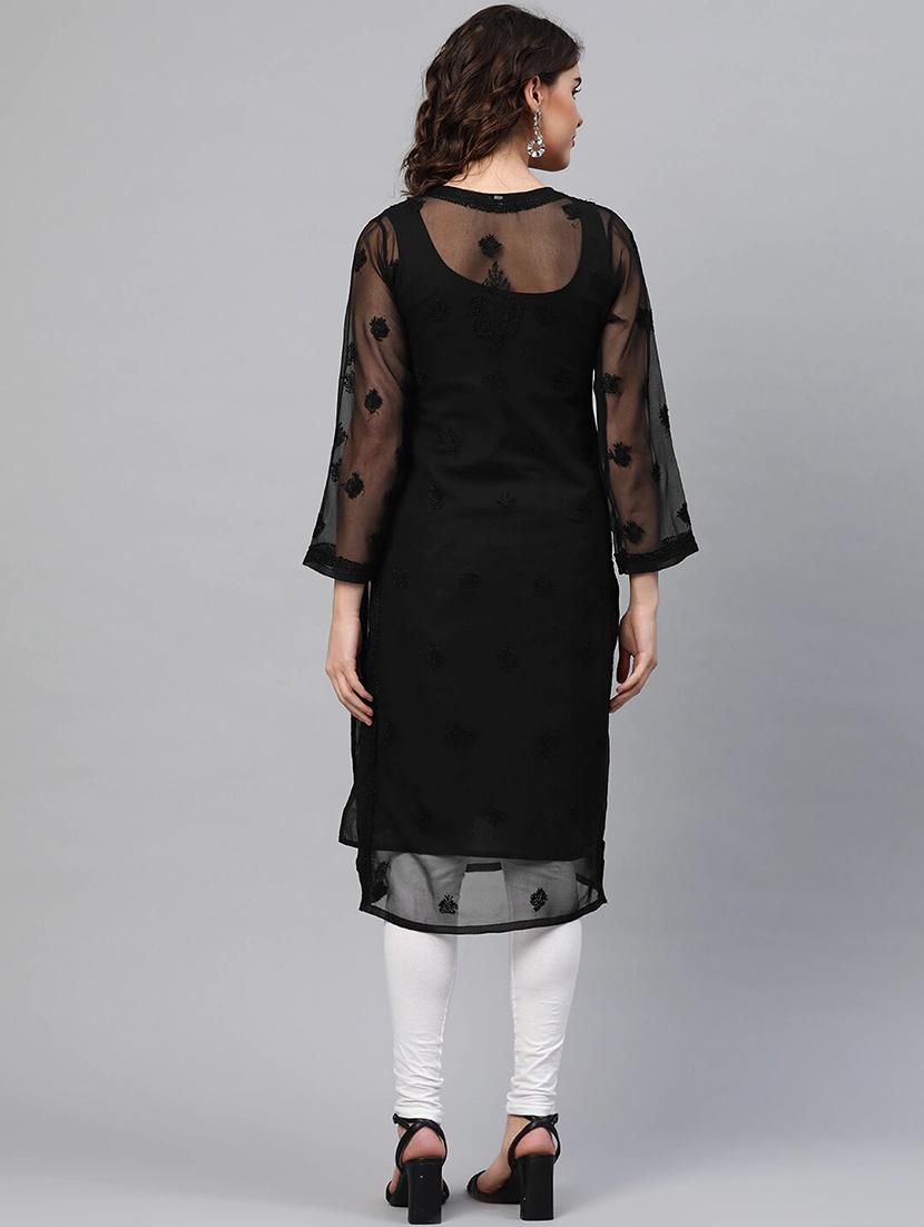 women's chikankari straight georgette kurta - 15015556 - Zoom Image - 2