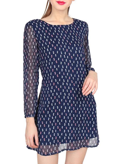 navy blue chiffon a-line dress - 15016328 - Very Small Image - 1