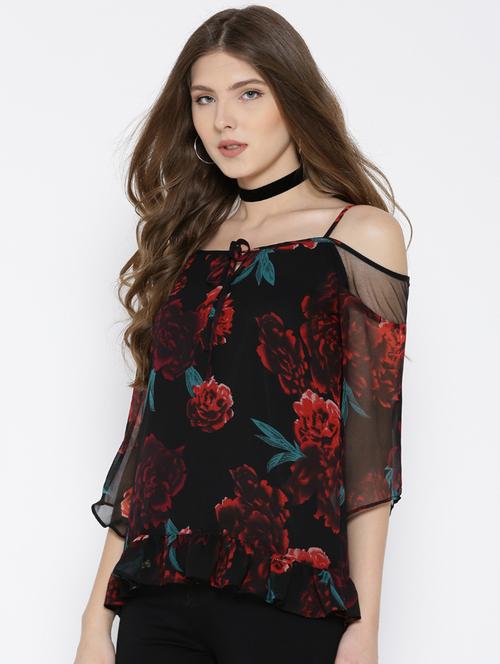 gathered detail floral top - 15016630 - Very Small Image - 1