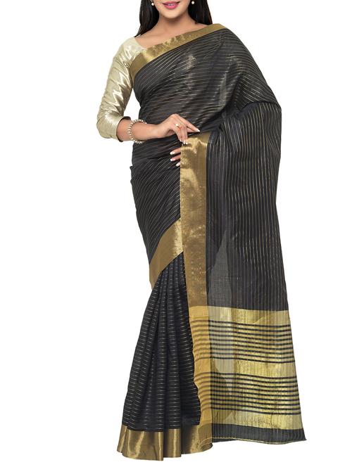 black cotton silk woven saree with blouse - 15016850 - Very Small Image - 1