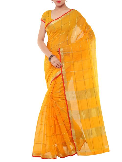 yellow cotton silk woven saree with blouse - 15016864 - Very Small Image - 1