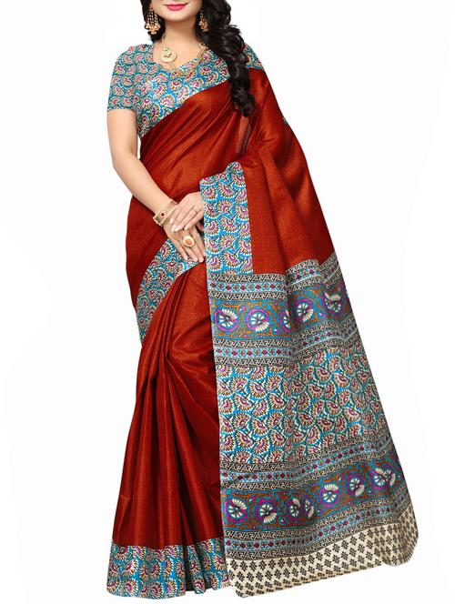 red art silk printed saree with blouse - 15016982 - Very Small Image - 1