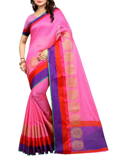 contrast bordered bhagalpuri saree with blouse - 15016997 - Very Small Image - 1