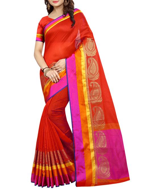 contrast bordered bhagalpuri saree with blouse - 15016999 - Very Small Image - 1