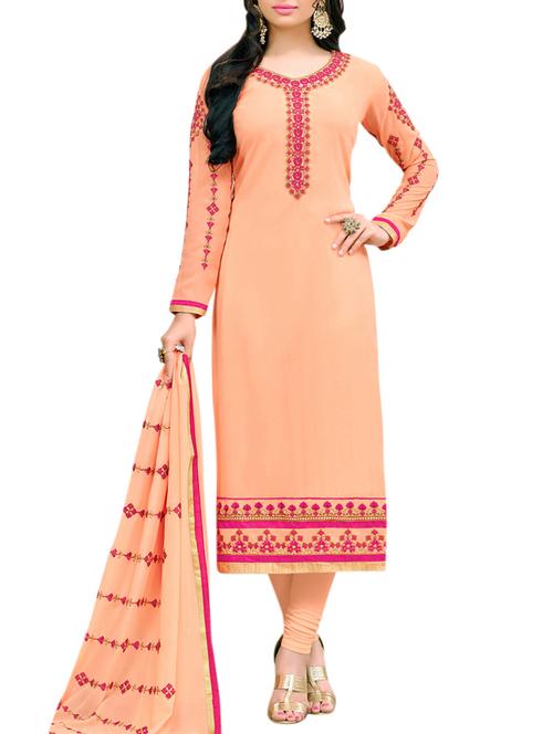 peach embroidered churidaar suits - 15017325 - Very Small Image - 1