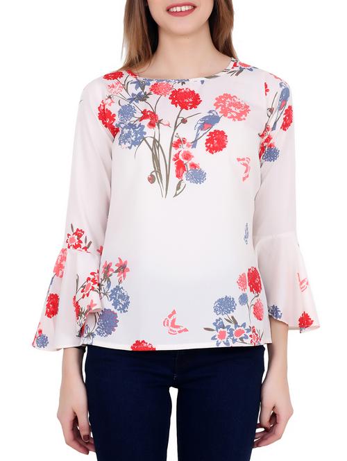 white printed crepe top - 15017351 - Very Small Image - 1
