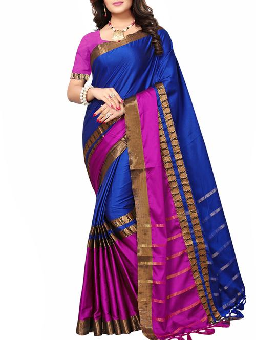 contrast bordered saree with blouse - 15019240 - Very Small Image - 1