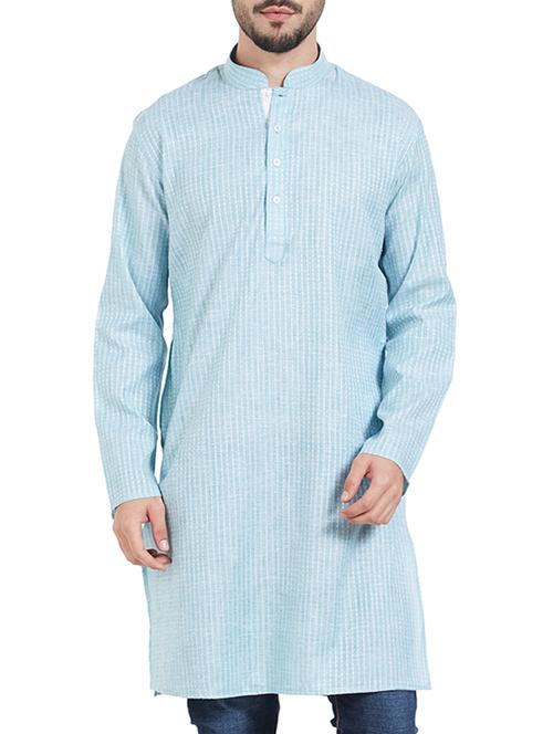 light blue cotton long kurta - 15019273 - Very Small Image - 1