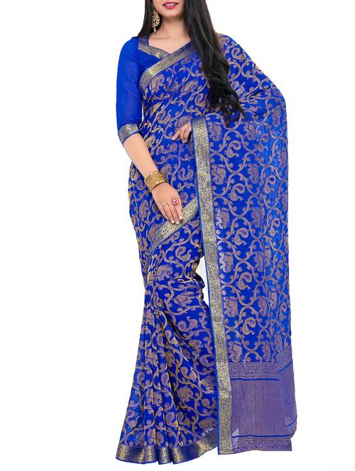 blue chiffon woven saree with blouse - 15019312 - Very Small Image - 1