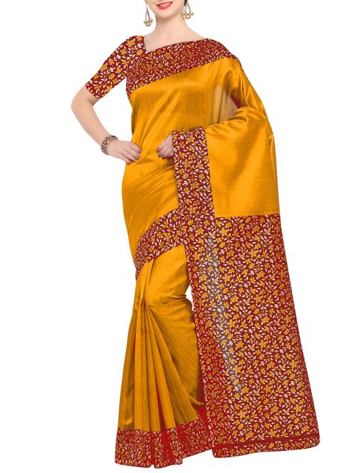 yellow silk printed saree with blouse - 15022706 - Very Small Image - 1