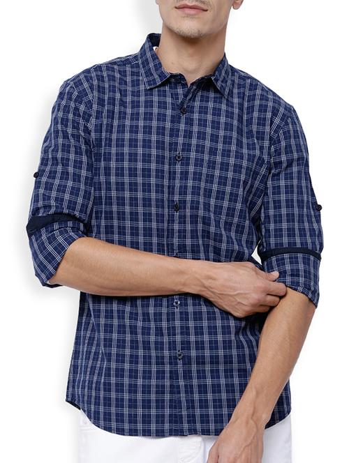 navy blue cotton casual shirt - 15024698 - Very Small Image - 1