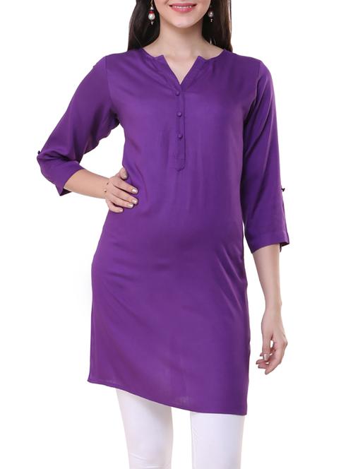 purple rayon solid kurta - 15025506 - Very Small Image - 1