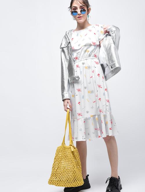 white printed pephem dress - 15025507 - Very Small Image - 1