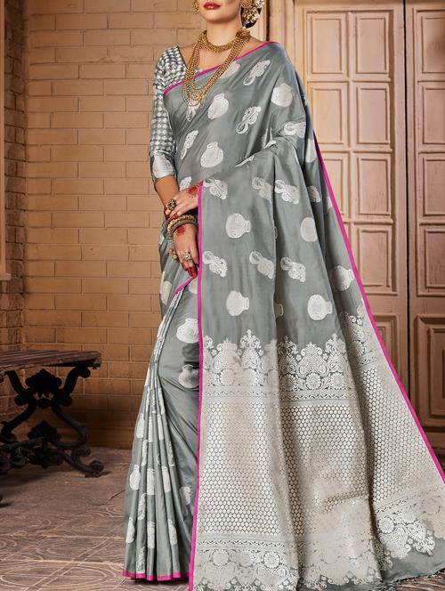 conversational zari woven saree with blouse - 15026162 - Very Small Image - 1