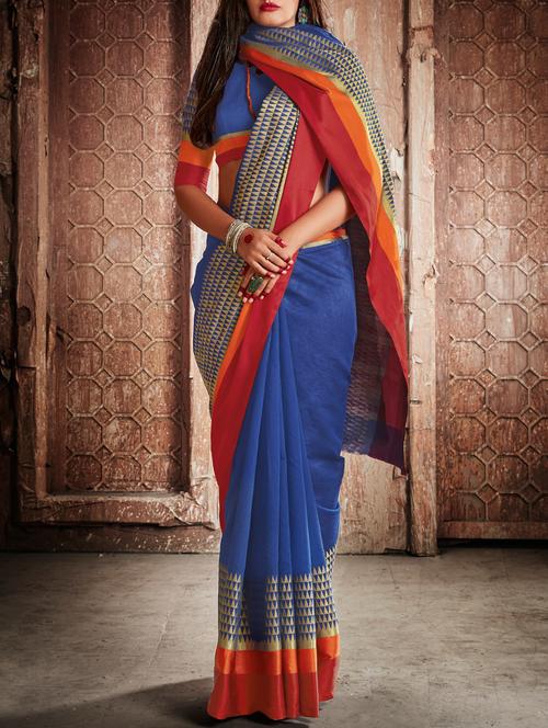 temple bordered handloom saree with blouse - 15026178 - Very Small Image - 1