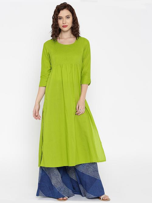 green cotton kurta - 15026280 - Very Small Image - 1