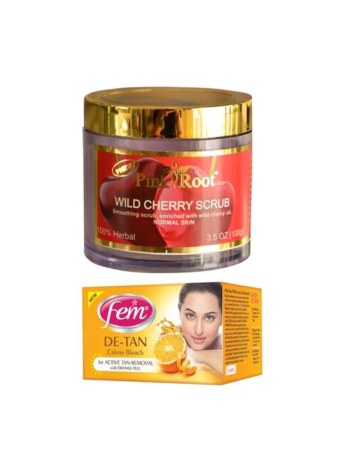 fem de-tan crème bleach 30g and pink root wild cherry scrub 100gm - 15026705 - Very Small Image - 1