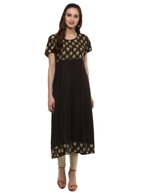 brown viscose flared kurta - 15027476 - Very Small Image - 1