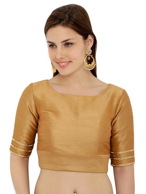 gold georgette solid blouse - 15027598 - Very Small Image - 1