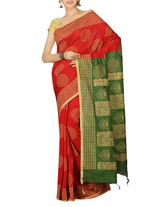 block printed handloom saree with blouse - 15028521 - Very Small Image - 1