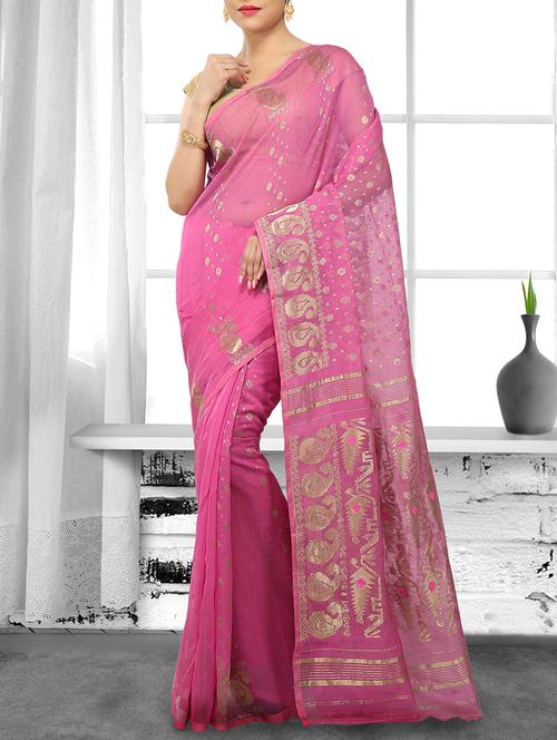pink cotton silk jamdani saree - 15028563 - Very Small Image - 1