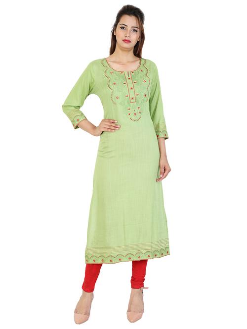 green cotton blend straight embroidered kurta - 15028612 - Very Small Image - 1