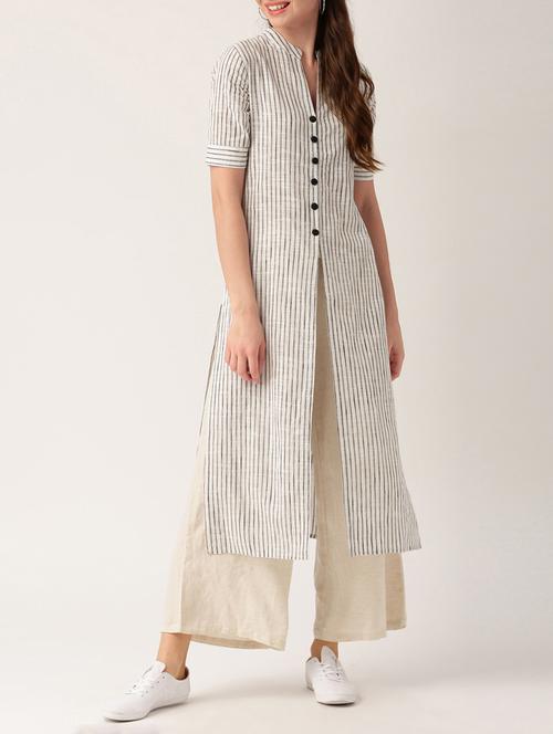 grey cotton high slit kurta - 15030356 - Very Small Image - 1
