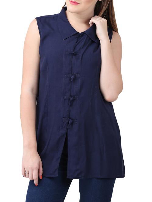 navy blue solid viscose tunic - 15030838 - Very Small Image - 1