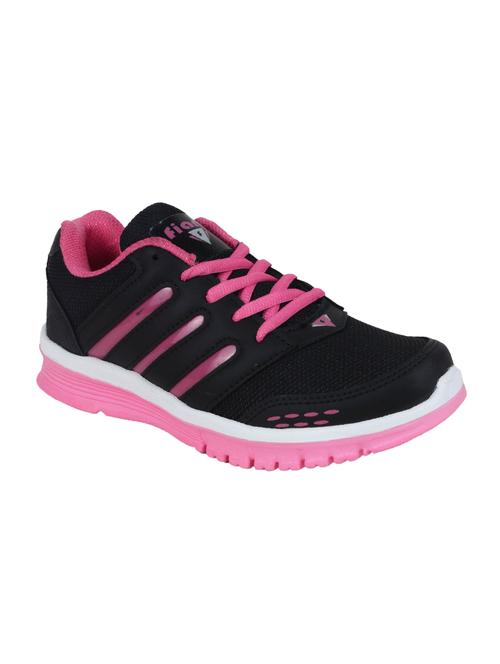 black faux leather laceup sports shoes - 15030885 - Very Small Image - 1