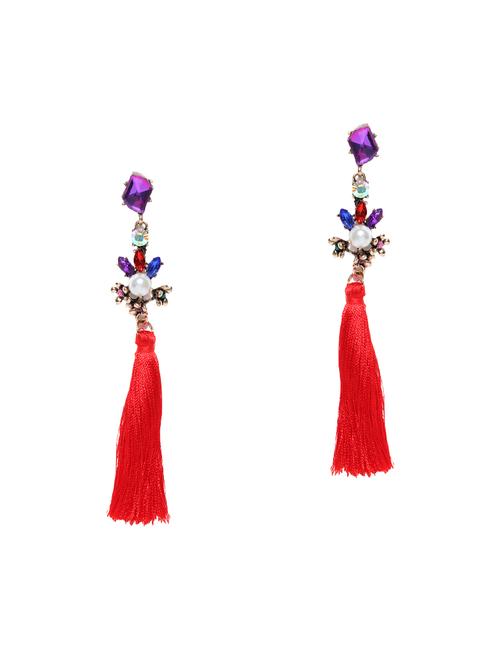 red metal tassel earrings - 15031051 - Very Small Image - 1