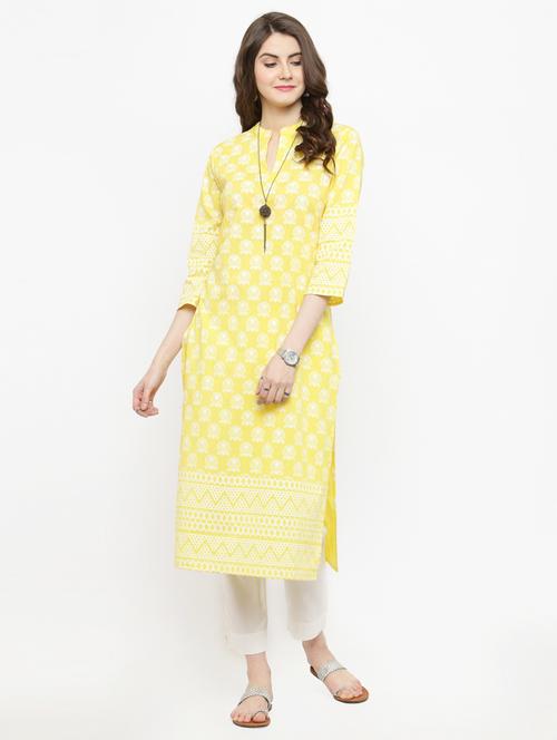 hand block printed straight kurta - 15031207 - Very Small Image - 1