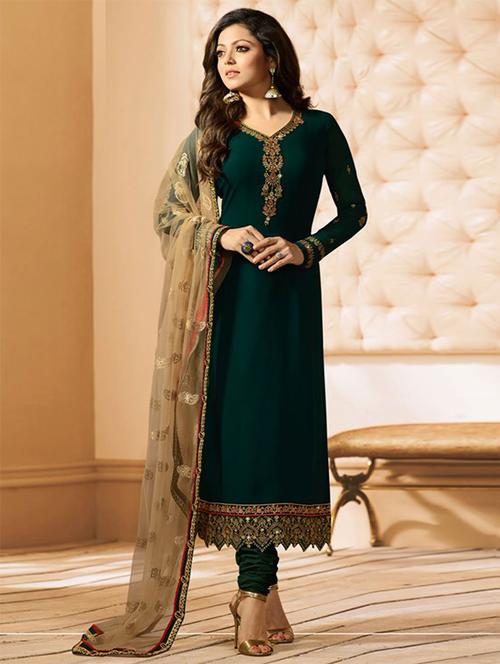 green churidaar suit semi-stitched suit - 15031225 - Very Small Image - 1