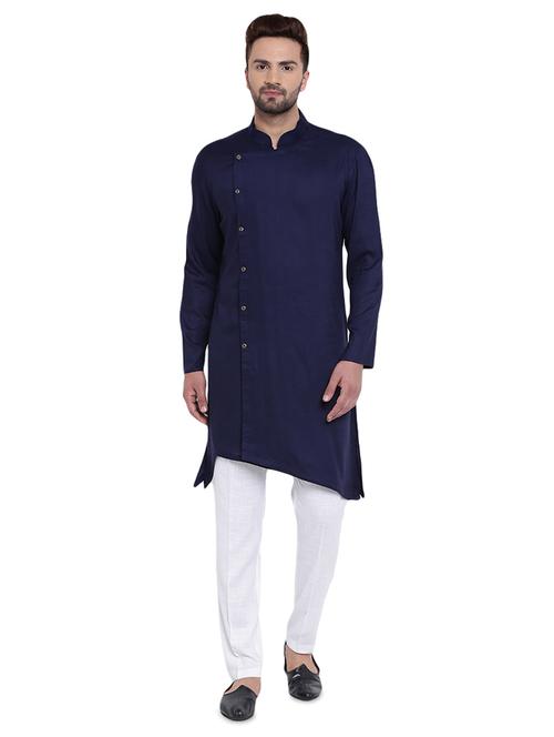 navy blue rayon ethnic wear set - 15031311 - Very Small Image - 1