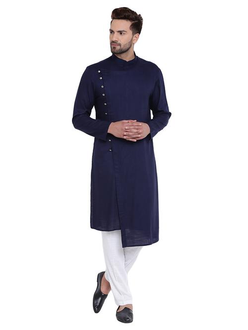 navy blue rayon ethnic wear set - 15031320 - Very Small Image - 1
