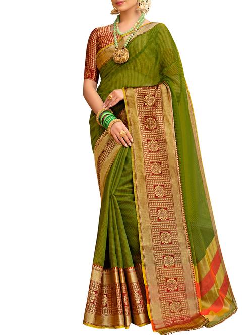 green silk bordered saree with blouse - 15032973 - Very Small Image - 1