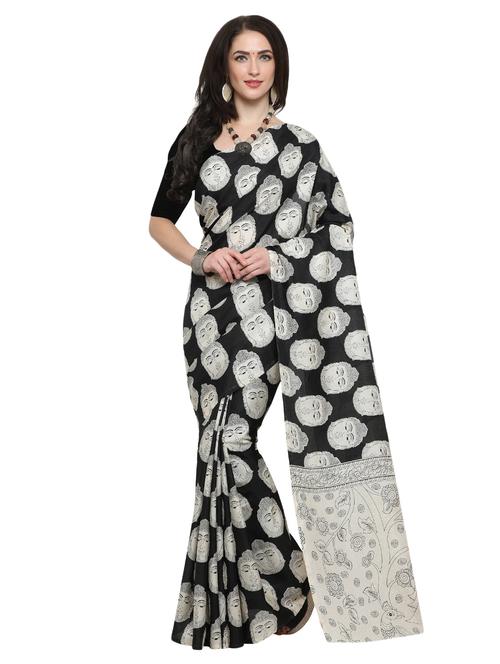black khadi kalamkari printed saree with blouse - 15033760 - Very Small Image - 1
