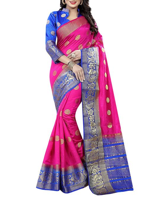 Pink Cotton Silk Banarasi Saree With Blouse - 15034296 - Very Small Image - 1