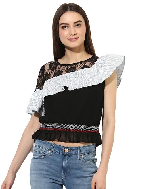 floral lace ruffle polyester top - 15034348 - Very Small Image - 1