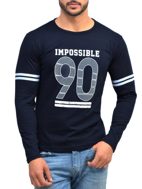 navy blue cotton chest print tshirt - 15034436 - Very Small Image - 1
