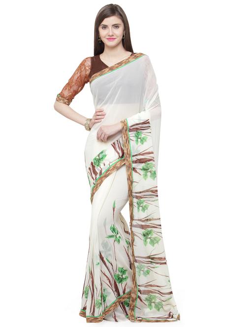 women's leaf print white colored saree - 15035822 - Very Small Image - 1