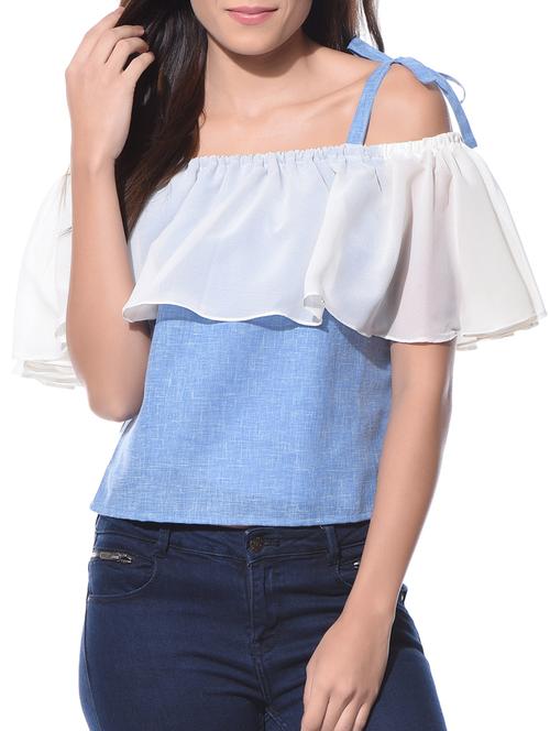 blue solid denim layered top - 15036559 - Very Small Image - 1