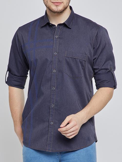 dark blue denim casual shirt - 15037016 - Very Small Image - 1