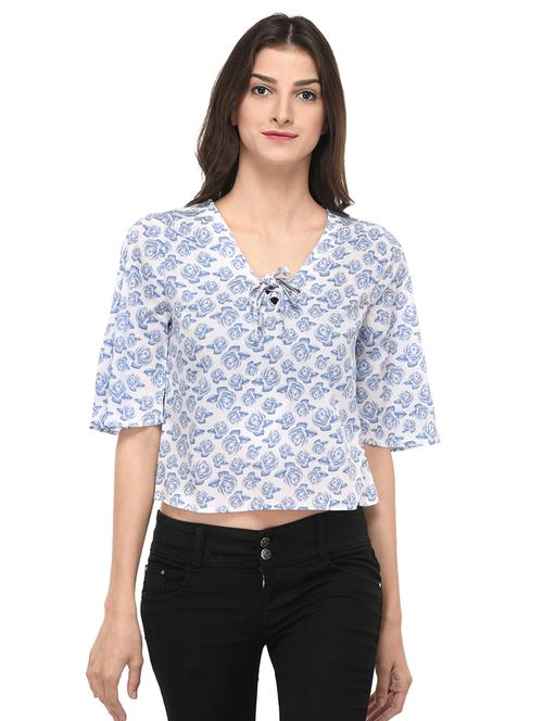 women's crop tie-up neck top - 15037162 - Very Small Image - 1