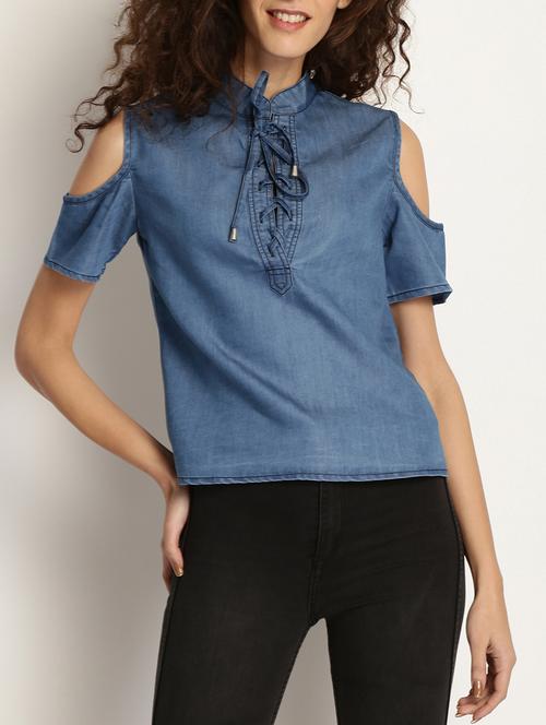 lace up detail boxy top - 15037840 - Very Small Image - 1