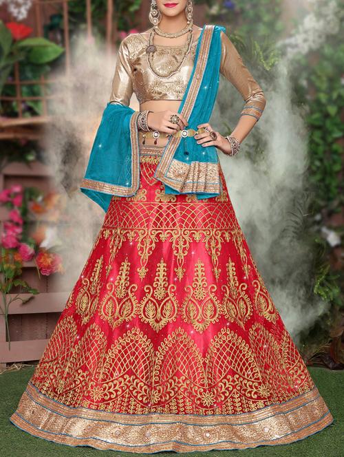 red net aline lehenga - 15038017 - Very Small Image - 1