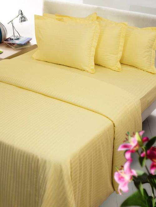 self striped double bed elastic fitted bedsheet with 2 pillow covers - 15038393 - Very Small Image - 1